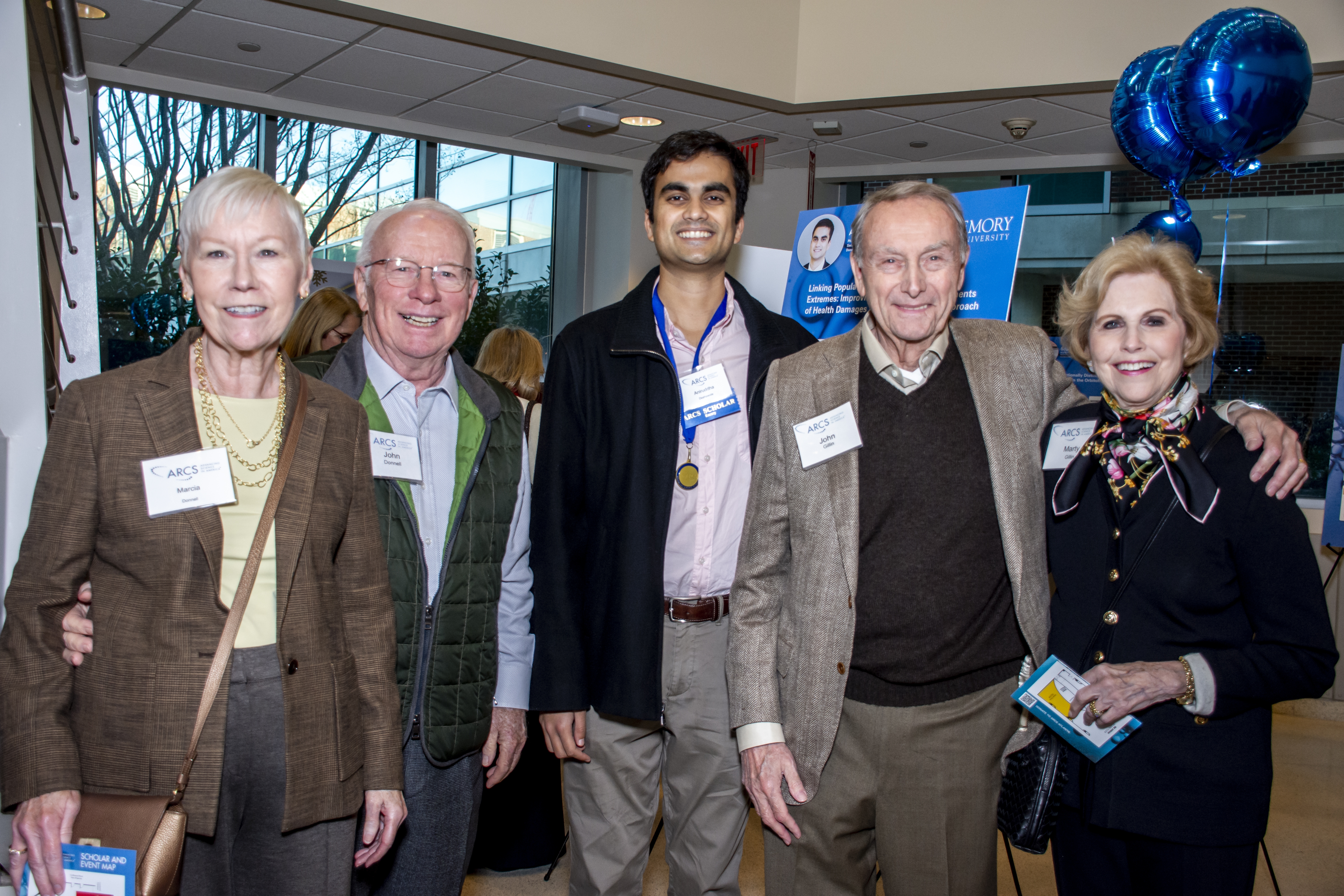 Marcia and John Donnell with their Emory Scholar Aniruddha Deshpande and Marty and John Gillin