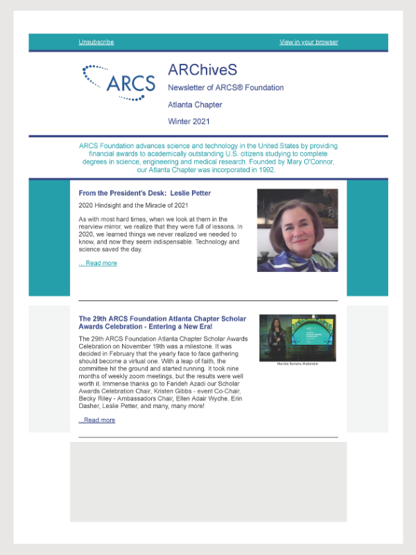 ARCS Atlanta ARChiveS Newsletter Winter 2021